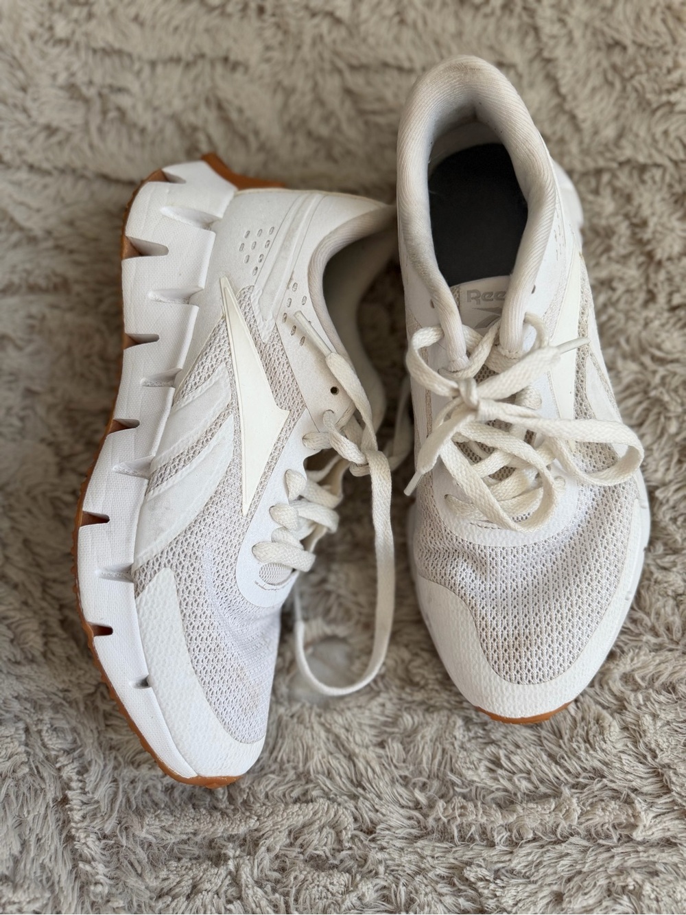 Reebok White Knit Athletic Sneakers with Gum Outsole